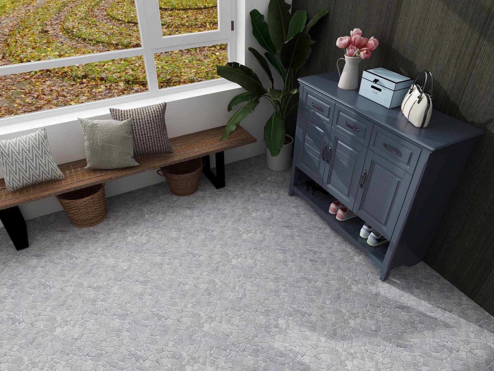 Beige Limestone Matte Mini Opus Interlocking  | Qualis Ceramica | Luxury Tile and Vinyl at affordable prices
