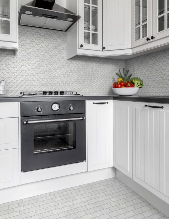 Elongated Hexagon White Grey "Leaves" Mosaic | Qualis Ceramica | Luxury Tile and Vinyl at affordable prices