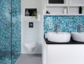 Glass Pebble Blue Marble Pattern Mix Mosaic 11.4"x11.4" | Qualis Ceramica | Luxury Tile and Vinyl at affordable prices