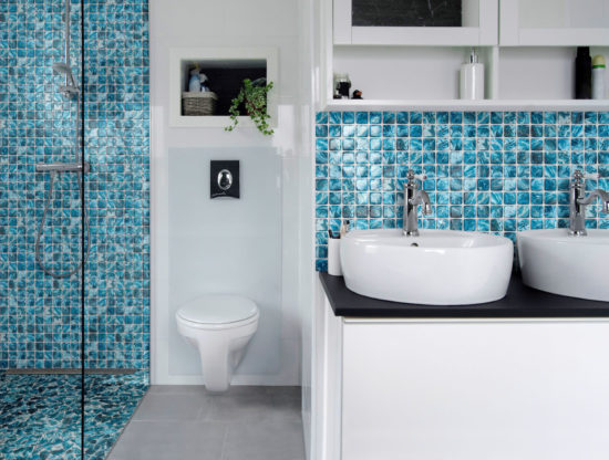Glass Pebble Blue Marble Pattern Mix Mosaic 11.4"x11.4" | Qualis Ceramica | Luxury Tile and Vinyl at affordable prices