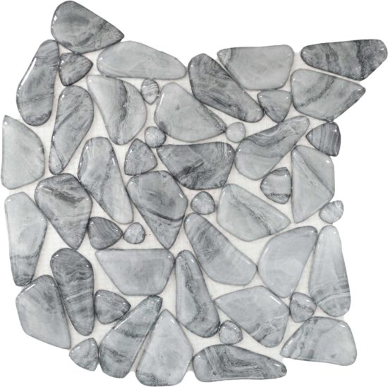 Glass Pebble Light Grey Marble Pattern Mix Mosaic 11.4"11.4" | Qualis Ceramica | Luxury Tile and Vinyl at affordable prices