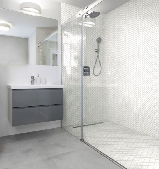 Herringbone Crystal White Marble Polished 1"x2" | Qualis Ceramica | Luxury Tile and Vinyl at affordable prices