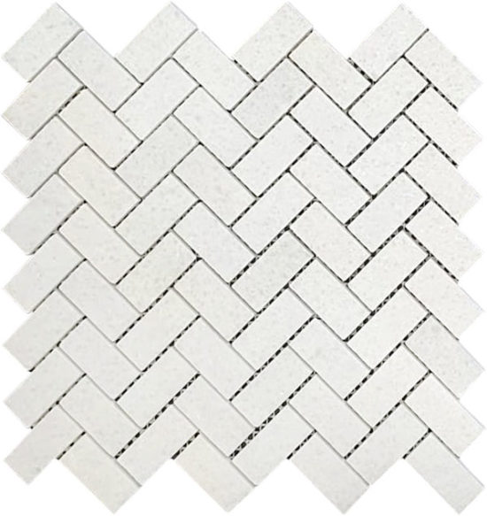Herringbone Crystal White Marble Polished 1"x2" | Qualis Ceramica | Luxury Tile and Vinyl at affordable prices
