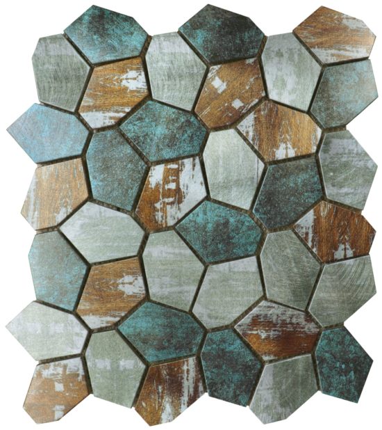 Hexagon Aluminum Mix Green Grey Beige 11.4"x12.2"