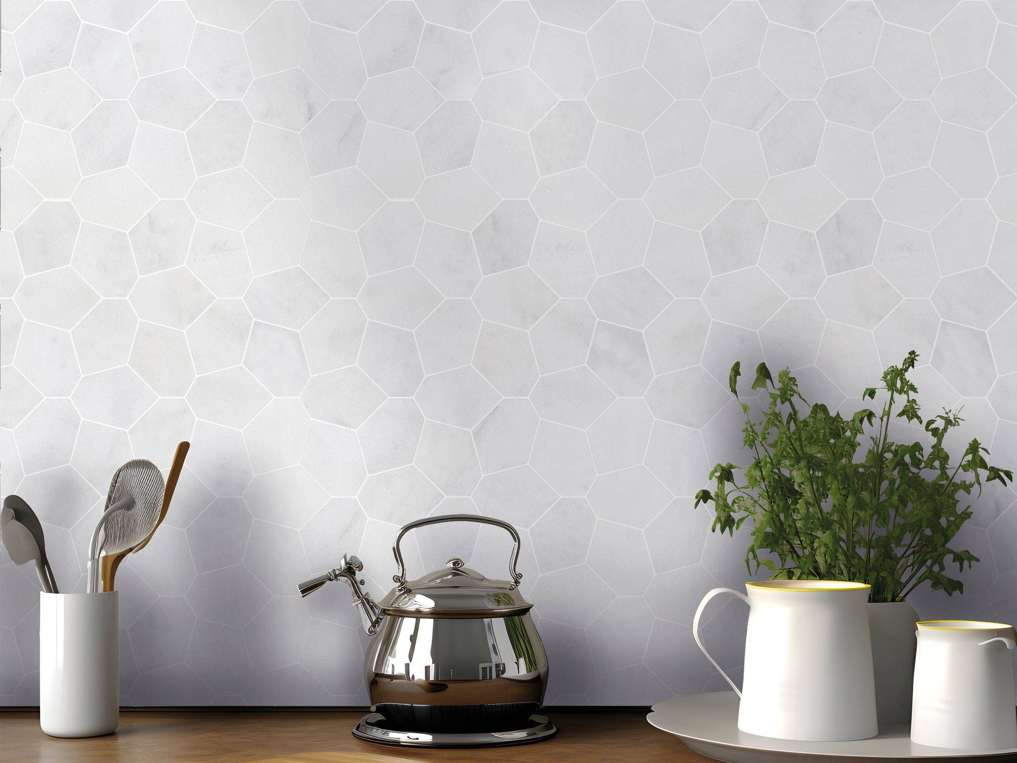 Irregular Hexagon White Grey Marble  | Qualis Ceramica | Luxury Tile and Vinyl at affordable prices