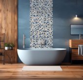 Mini Opus Beige Grey Marble Mix & Blue Glass | Qualis Ceramica | Luxury Tile and Vinyl at affordable prices