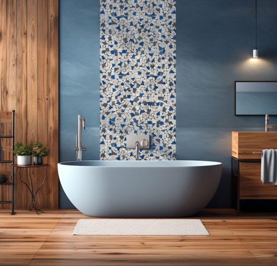 Mini Opus Beige Grey Marble Mix & Blue Glass | Qualis Ceramica | Luxury Tile and Vinyl at affordable prices