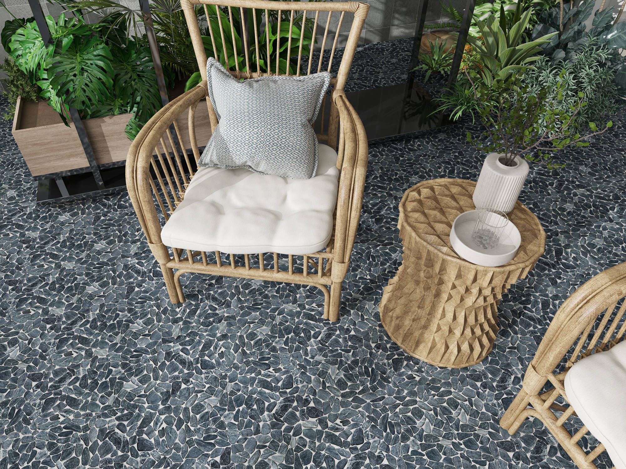 Mini Opus Matte Grey Mix Marble Stone Interlocking | Qualis Ceramica | Luxury Tile and Vinyl at affordable prices