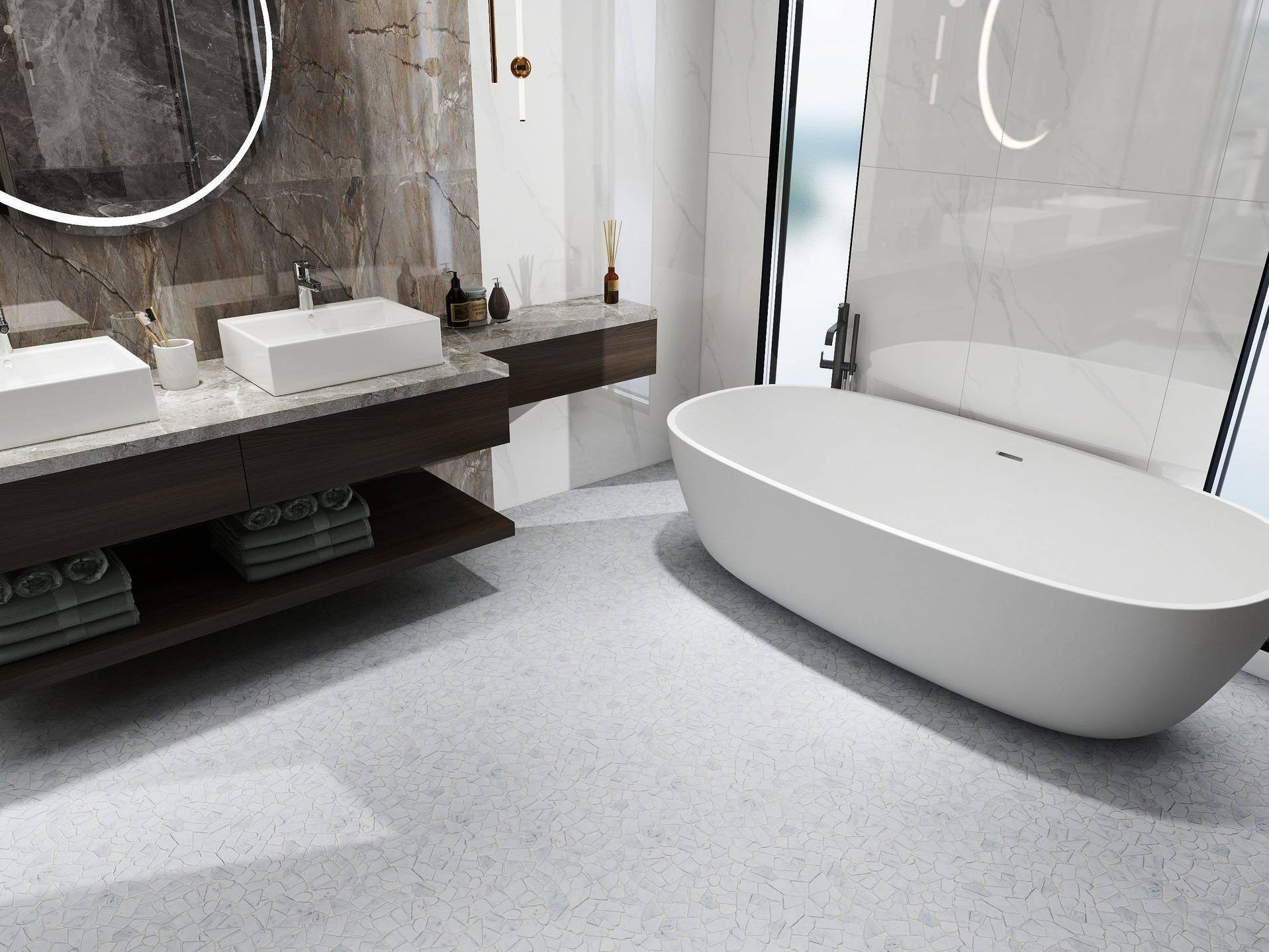 Mini Opus Matte White Grey Marble Stone Interlocking | Qualis Ceramica | Luxury Tile and Vinyl at affordable prices