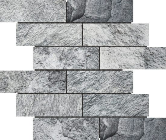 Slate Stone Grey Glazed Ceramic 2"x6" Brick Mosaic | Qualis Ceramica | Luxury Tile and Vinyl at affordable prices