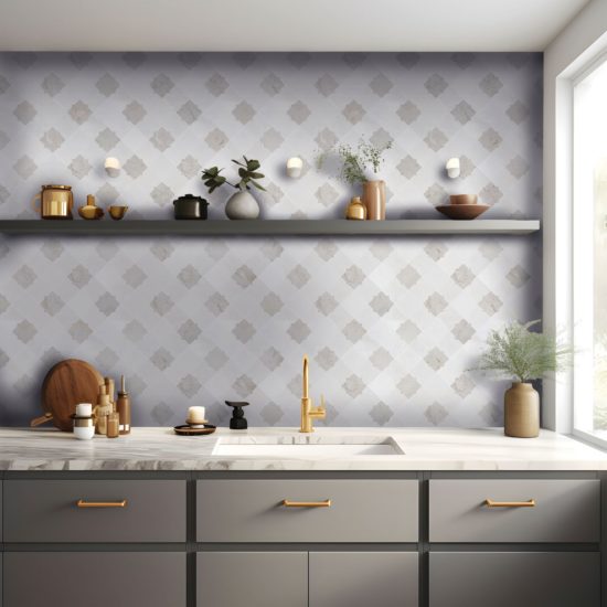 Star & Square White & Beige Mix Marble | Qualis Ceramica | Luxury Tile and Vinyl at affordable prices