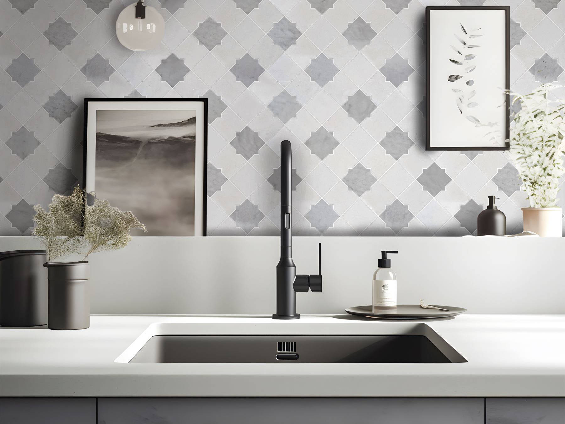 Star & Square White & Grey Mix Marble | Qualis Ceramica | Luxury Tile and Vinyl at affordable prices